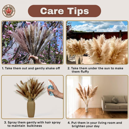 100pcs 17" Dried Pampas Grass Decor (100pcs W/ Silk Flower) 100% Organic Pampas