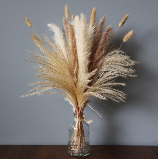 Dried Pampas Grass Bouquet - Bunny Tails, White/Brown Pampas, Grass Reeds