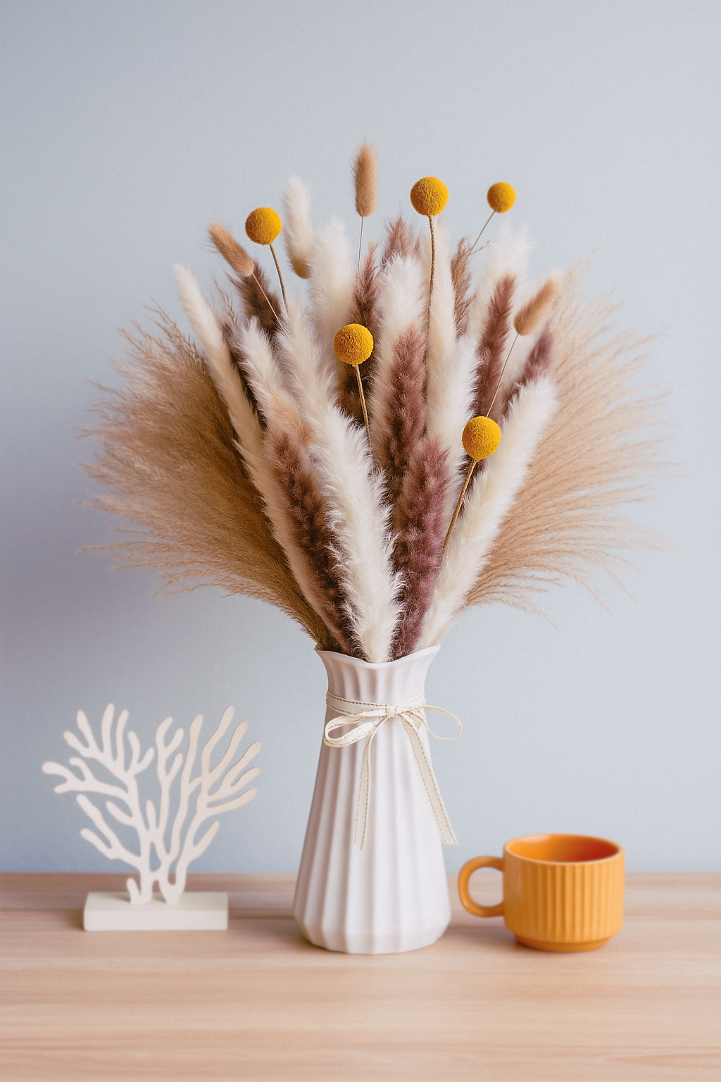 Dried Pampas Grass Bouquet - Bunny Tails, Yellow Bulbs,  White/Brown Pampas, Grass Reeds