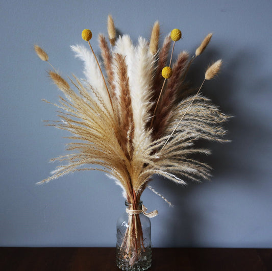 Dried Pampas Grass Bouquet - Bunny Tails, Yellow Bulbs,  White/Brown Pampas, Grass Reeds
